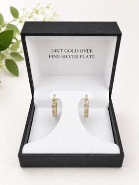 24KT Gold Over Silver Hoop Earrings with Crystals - NWT